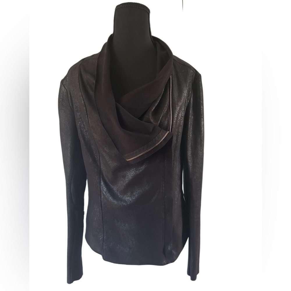Zara Black Elegant Faux Leather Jacket, Size L
